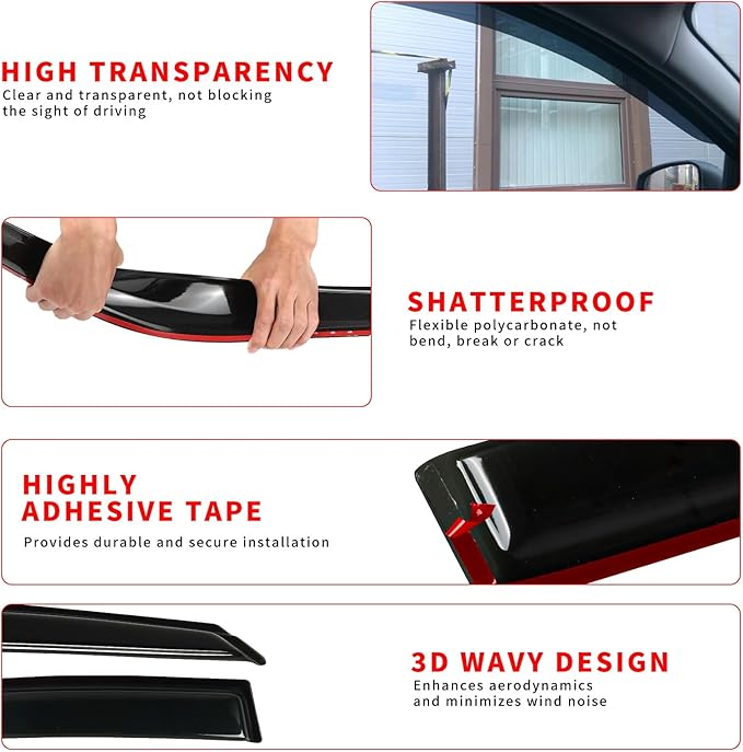 Rain Guard Fit for 2010-2017 GMC Terrain, Outside-Mount Side Window Visor Deflector, Dark Smoke Sun Vent Shade Shield, 2010 2011 2012 2013 2014 2015 2016 2017, 4pcs