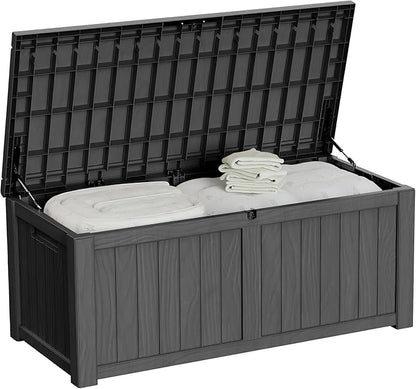150 Gallon Outdoor Storage Box Patio Deck Box Waterproof, Resin Lockable Outside Large Storage Bin for Pool Cushion Furniture, Garden Tools UV-Resistant, Black