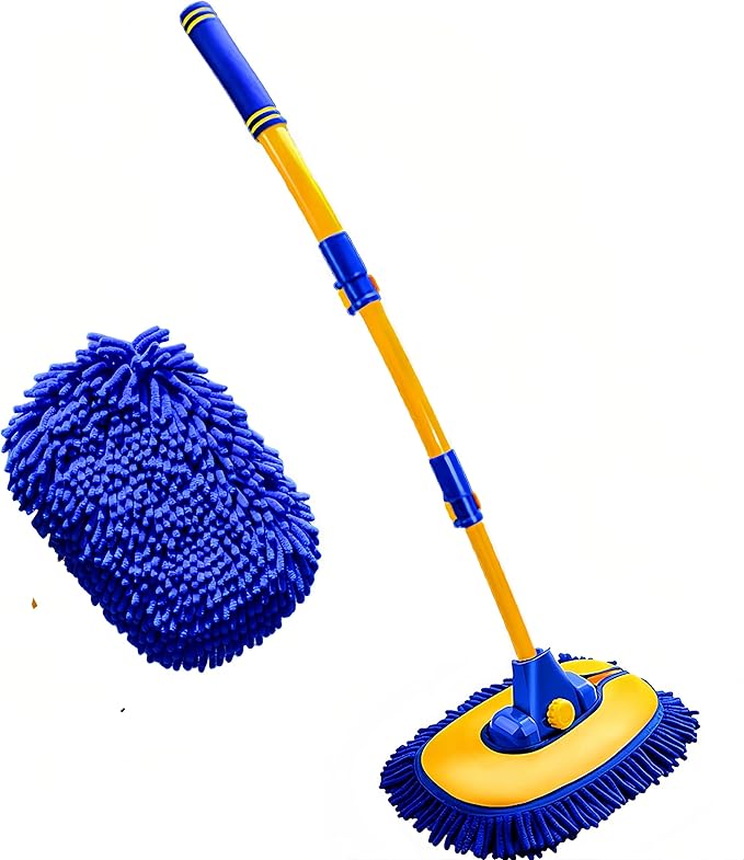 Upgrade Car Wash Brush Mop with Long Handle,Car Wash Brush Car Cleaning Brush Kit Car Wash Mop Car Wash Brush with Hose Attachment Car Washing Brush with Scratch-Free Replacement Head(Blue