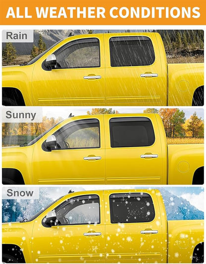 in-Channel Window Rain Guards Fit for Truck Chevrolet (Chevy) Silverado/GMC Sierra 2007-2013 Crew Cab Extra Durable Window Deflectors Vent Visors Shades Car Accessories Visors Rain Guards