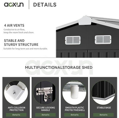 Aoxun 9.4x7.3x6.5 FT Outdoor Storage Shed, Garbage Can, Outdoor Metal Shed for Tool, Garden, Bike, Placed in Patio, Garden (Black)