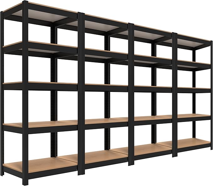 HOMEDANT House Black 5 Tier 24.4" W Laminated Metal Shelving Unit Adjustable Storage Utility Rack Heavy Duty Shelves Organization Multipurpose Shelf Kitchen Garage Pantry Closet 4 Pack