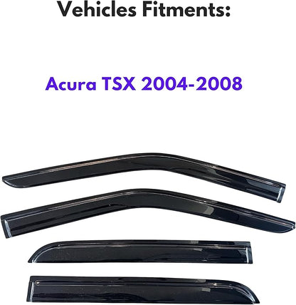 KPY Window Visor Compatible with Acura TSX 2004-2008, 4PC Rain Guard Side Window Vent Deflectors Tape-On Mugen Style, 2004 2005 2006 2007 2008