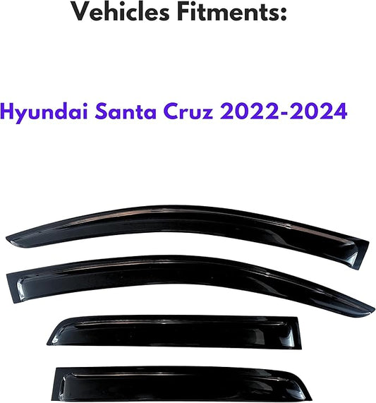KPY Window Visors Compatible with Hyundai Santa Cruz 2022-2024, 4PC Rain Guard Side Vent Deflectors Tape-On Style, 2022 2023 2024