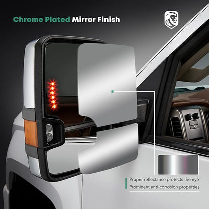 YHTAUTO Power Adjusted Heated Towing Mirrors Fit Toyota Tundra 07-21, Sequoia 08-17, Arrow & Turn Signal & Backup Running Light, w/Blind Spot Detection, Telescoping Driver Passenger Side Car Mirrors