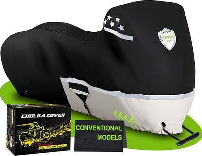 CholilaCover Motorcycle Cover for Touring Models - 600D Harley Davidson Motorcycle Cover Nightster, Sportster, Fat Boy - Waterproof Outdoor Storage - Black+Gray