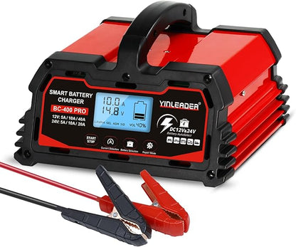 Battery Charger 40A, 12V/24V Lead Acid Smart Battery Charger, 12V LiFePO4 Car Battery Trickle Charger, Automatic Battery Maintainer for Car Motorcycle Lawn Mower Marine Boat Lead Acid Batteries