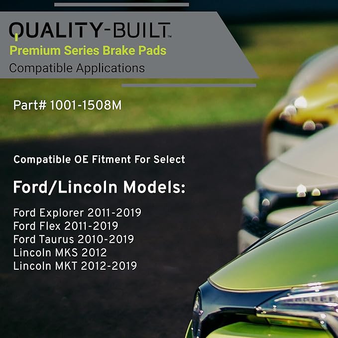 Premium Semi-Metallic Front Brake Pads (1001-1508M) Compatible with Ford Explorer 2011-2019, Ford Flex 2011-2019, Ford Taurus 2010-2019, Lincoln MKS 2012-2012, Lincoln MKT 2012-2019