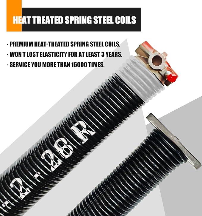Garage Door Torsion Spring Set, Pair of 2" Electrophoresis Coated Garage Door Spring Replacement with 2 Non-Slip Winding Bars and Bearing, Minimum 16000 Cycles (.218x2x28")