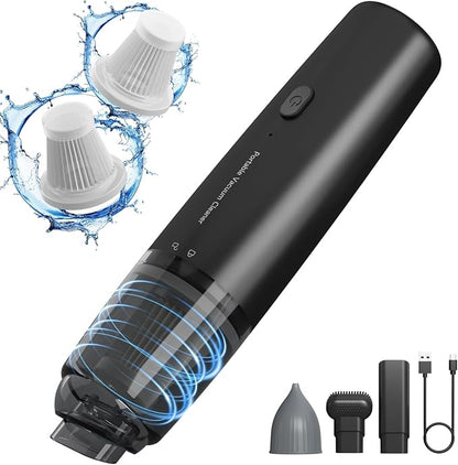 Handheld Vacuum Cordless, Car Vacuum Cleaner Portable with HEPA Filter, 2 Suction Modes, Mini Hand Held Vacuum Rechargeable for Car, Home, Pet Hair, Office, Desk, Keyboards (Black)