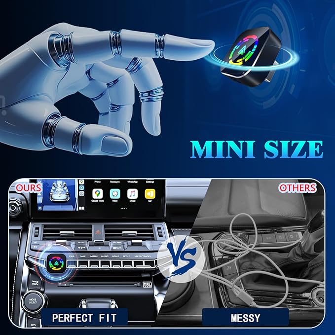 Wireless CarPlay Adapter for iPhone, 2025 Upgraded Wired to Wireless for Apple CarPlay, Mini USB Design Car Play Adapter with Type-C Extension, Plug and Play, Stable Connection & No Latency