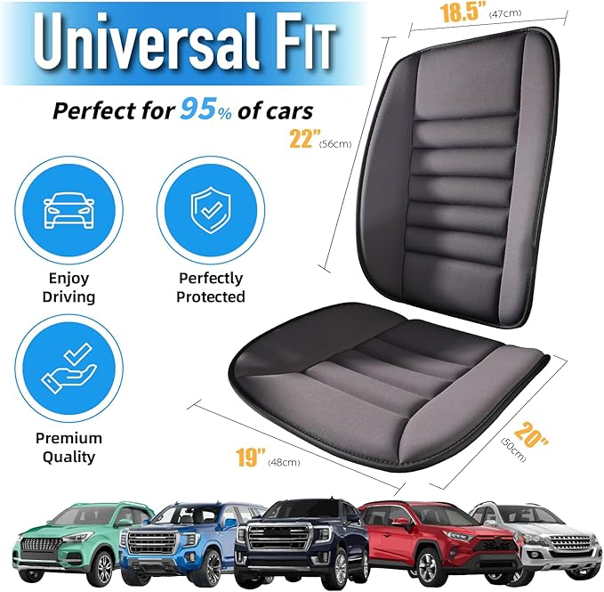 Car Seat Cushion with Back Support Pillow, Comfy Lumbar Support & Seat Cushion, Memory Foam Driving Pillow for Back-Sciatica Pain Relief, Auto Pad Suitable for Car, Truck, SUV - Dark Grey