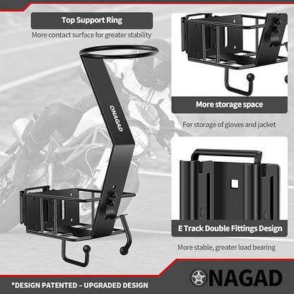 E Track Motorcycle Helmet Rack with Gloves Tray, E-Track Dirt Bike Bicycle Helmet Holder Display Hanger Storage Organizer Stand Hook, Motorcycle Etrack Accessories for Enclosed Trailer, Truck, Garage