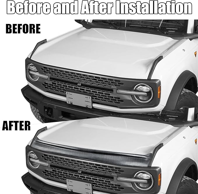 Hood Deflector Hood Protector Compatible with Ford Bronco 2/4 2024 2023 2022 2021 Gloss Carbon Fiber Hood Protector Bug Deflector Stone Guard(Not for Bronco Sports)