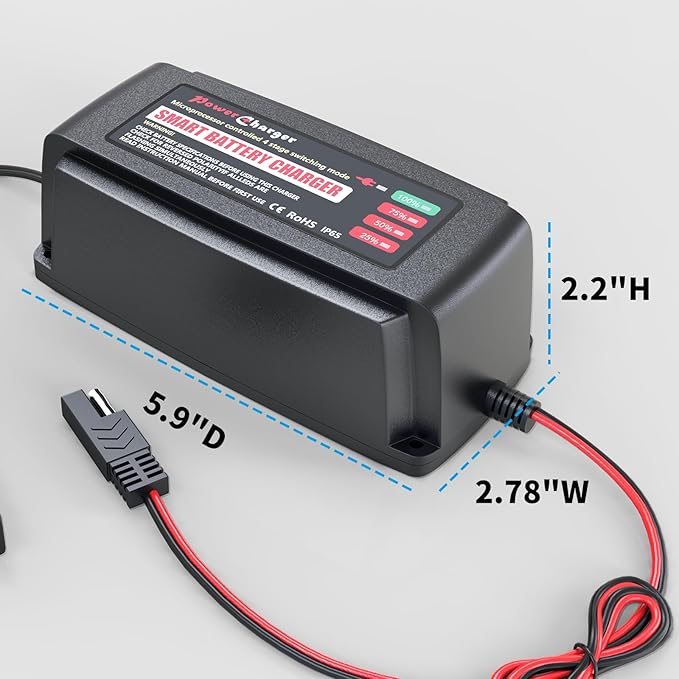 BMK 12V 5A Smart Battery Charger Portable Battery Maintainer with Detachable Alligator Rings Clips Fast Charging Trickle Charger for Car Boat Lawn Mower Marine Sealed Lead Acid Battery