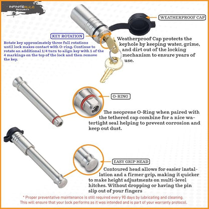 61572 | 2 Pack, Keyed Alike, Receiver Locks for 2" and 2.5" Receiver Class III, IV, V and Gen-Y Hitch Mega Duty 10K LB & 16K LB