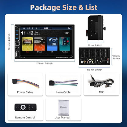 [Upgrade] Podofo Wireless Carplay Car Stereo,7 Inch Double Din Touchscreen Car Radio with Bluetooth5.1,Android Auto,Voice Control,MirrorLink,FM Radio,GPS,WiFi,USB/TF/AUX Port+MIC