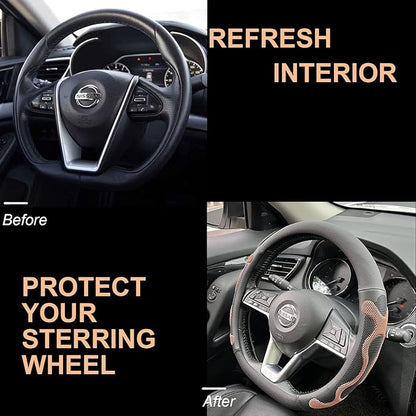 PINCTROT D Shaped Comfy Grip Steering Wheel Cover, Anti-Slip Design, Flat Bottom 14.5-15 Inch(Silicone Brown)