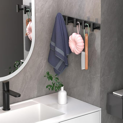 Wall Mounted Coat Rack-5 Hooks, Heavy Duty Stainless Steel Hook Rail for Towel Coat Hat Purse Bag Jacket, Towel Hooks for Entryway Bathroom Kitchen (Black 5 Hooks - 1 Pack)