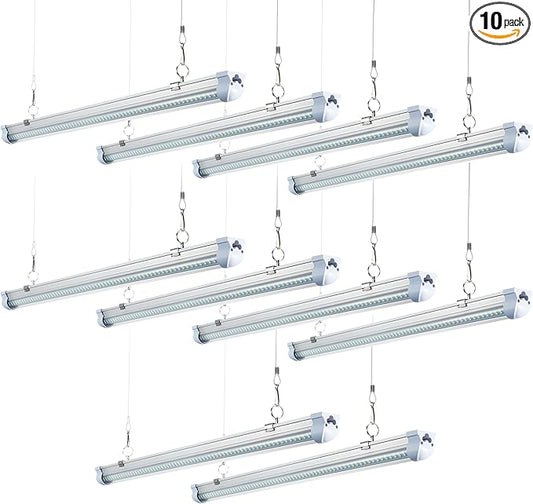 10 Pack 8FT T8 LED Shop Lights, 120W Integrated Tube Light, 19200LM 6000-6500K Daylight, Linkable Lighting, Plug & Play Energy-Saving Commercial Bay Lighting Garage Warehouse Basement (V4-4)