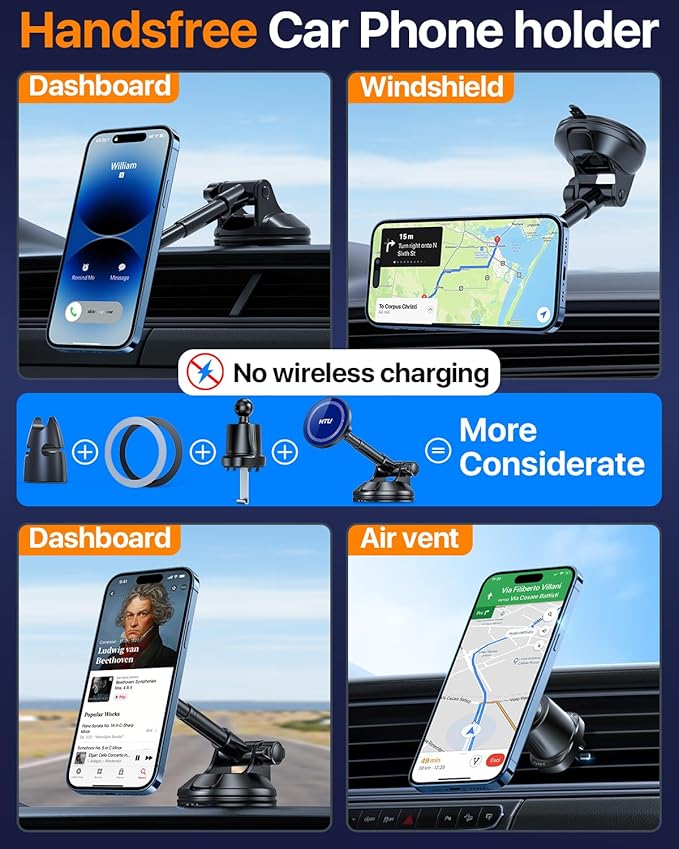 2025 Upgraded for Magsafe Car Mount [80LBS Strongest Suction & Military-Grade] Powerful Magnetic Cell Phone Holder for Car Dashboard Windshield for iPhone 16 15 14 Pro Max Mini (Dark Blue)