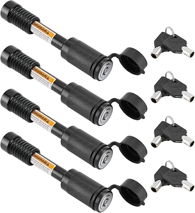 METOWARE Trailer Hitch Locks Receiver Lock Keyed Alike Fits Class III IV 2" 2-1/2" Receiver with 5/8" Dia 3-1/2” Long Pin and Anti-Rattle Rubber O-Rings, for Trailer Truck Car Boat (4 Pack)