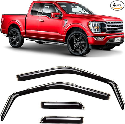Voron Glass in-Channel Extra Durable Rain Guards for Ford F150 2021-2025 SuperCab, Window Deflectors, Vent Window Visors, 4 Pieces - 200908