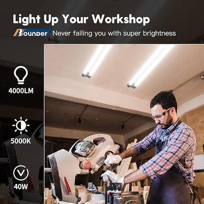 Bbounder 10 Pack Linkable LED Utility Shop Light, 4 FT Integrated Fixture for Garage, 40W Equivalent 250W, 5000K Daylight, Surface + Suspension Mount, Florescent Light Fixture Replacement, Black