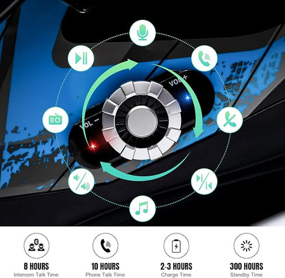 FreedConn BM12 Bluetooth Full Face Motorcycle Helmet with Intercom System Dual Visor Bluetooth 5.0 Motorbike Helmet 2~3 Riders Pair/ 500M/ FM ( Blue & Black, X-Large)