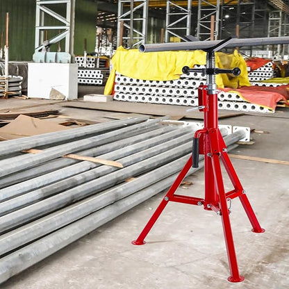 V-Head Pipe Jack Stand, Heavy-Duty Folding Pipe Stand with 2500 Lbs Load Capacity, Adjustable Height 28"-52" for Welding, Automotive & Construction Projects, Red