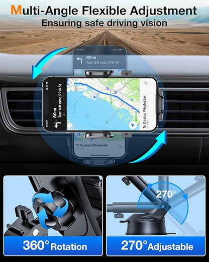 2025 Ultimate Car Phone Holder【80+LBS Strongest Suction & Military-Grade】 Universal Cell Phone Holder Truck Car Mount for Dashboard Windshield Air Vent for iPhone 16 Pro Max 15 Samsung 2pcs,Grey