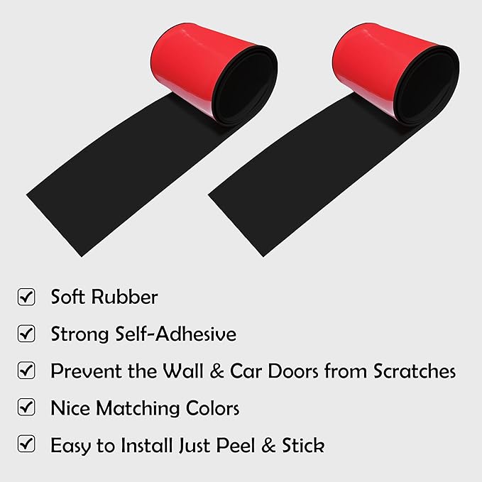 Rubber Bond Garage Wall Protectors - 6x48 Inches 2 Pack Strong Self-Adhesive Rubber Bumper Protectors for Garage Walls - Anti-Scratch and Waterproof Garage Wall Protector for Car Doors (Black)