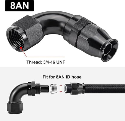 EVIL ENERGY 8AN 90 Degree PTFE One Piece Full Flow End Hose Fitting Aluminum Black