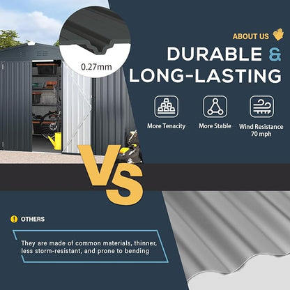AECOJOY 12' x 10' Outdoor Storage Shed, Dark Grey Large 10x12 Sheds & Outdoor Storage Clearance with Lockable Doors, Utility and Tool Storage Garden Shed Backyard, Patio and Outside use
