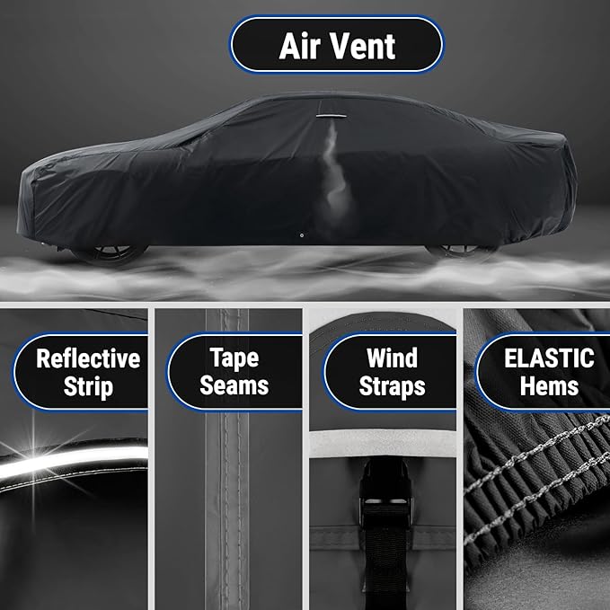 iCarCover Custom Car Cover Compatible with Camaro 1974-1981, Waterproof All Weather Rain Snow UV Sun Protector Full Exterior Indoor Outdoor Car Covers, Stripe (Black/Red)