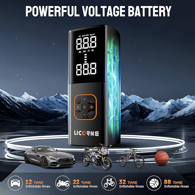 Tire Inflator Portable Air Compressor, 5X Faster Portable Air Pump for Car Tires with Powerful Battery, 180PSI Cordless Air Pump with Digital Pressure Gauge for Cars, Bike & Motorcycle Tires, Ball