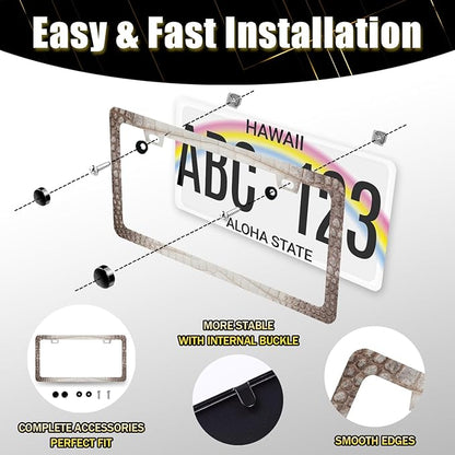 Crocodile Skin Print License Plate Frame Cool Animal Texture License Plate Holder Funny License Plate for Car Decoration Stainless Steel Car Accessory with Screws Men Women 12.3" x 6.3"