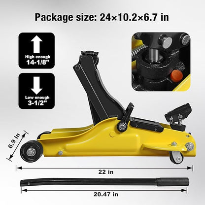 YELLOW JACKET 2.5 Ton Trolley Jack with Carrying Case Hydraulic Low Profile Floor Jack for Cars Lift with Single Piston Lift Pump, 5500 lb Capacity…