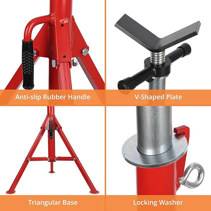 V-Head Pipe Jack Stand, Heavy-Duty Folding Pipe Stand with 2500 Lbs Load Capacity, Adjustable Height 28"-52" for Welding, Automotive & Construction Projects, Red