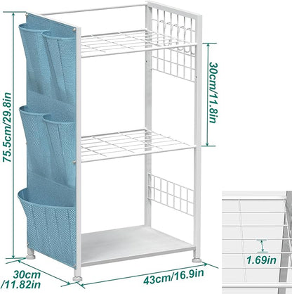 YBING Garden Tool Organizer, Yard Tool Stand with Side Storage Pockets, Yard Tower Rack for Garage Storage, Freestanding Tools Organizers and Storage for Shed, White
