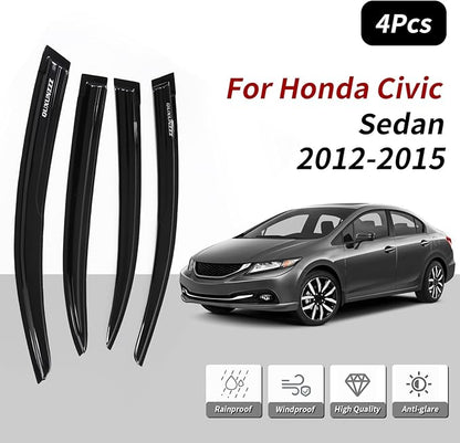 Rain Guards Side Window Visor Vent Outside Mount, 4PCS Fits for Honda Civic 4-Door Sedan 2012 2013 2014 2015