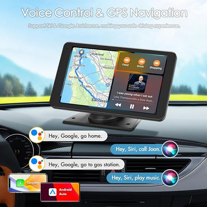 Portable Wireless Carplay Car Stereo, 7" HD Touchscreen for Car with Apple CarPlay & Android Auto with Backup Camera/Mirror Link/Voice Control/Bluetooth/GPS/AUX/FM Satellite Radio for All Vehicles