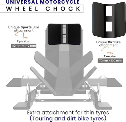 GRAND PITSTOP Universal Wheel Chock for Motorcycle Stand for Trailer Completely Adjustable Detachable Foldable Wheel Chock (Black)
