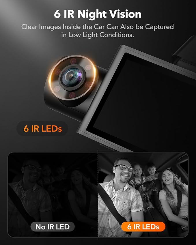 WOLFBOX i07 3 Channel Dash Cam Built-in WiFi GPS, 4K Dash Camera Front and Inside, 1440P+1080P+1080P Triple Car Camera with 3" LCD Screen, 32GB Card Included, IR Night Vision, 24H Parking Mode