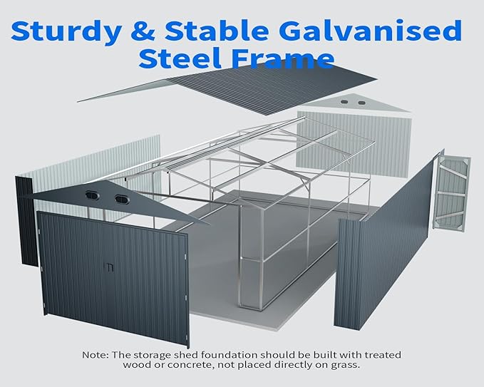 10x20 Metal Shed, Metal Garage Building with 2 Lockable Doors, Prefab Garage Shed with 4 Air Vents, Large Sheds & Outdoor Storage Clearance, Car Sheds for Truck, Tool, Lawnmower, Dark Gray
