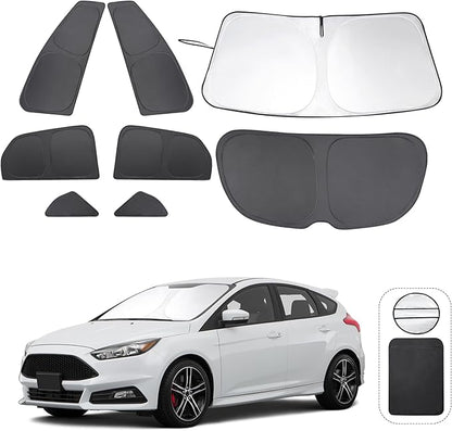 TINGLU Window Shades for Ford Focus 2014-2018 Hatchback Accessories Car Side Full Windows Rear Triangular Windshield Sun Shade Sun UV Rays Privacy Protection 8PCS