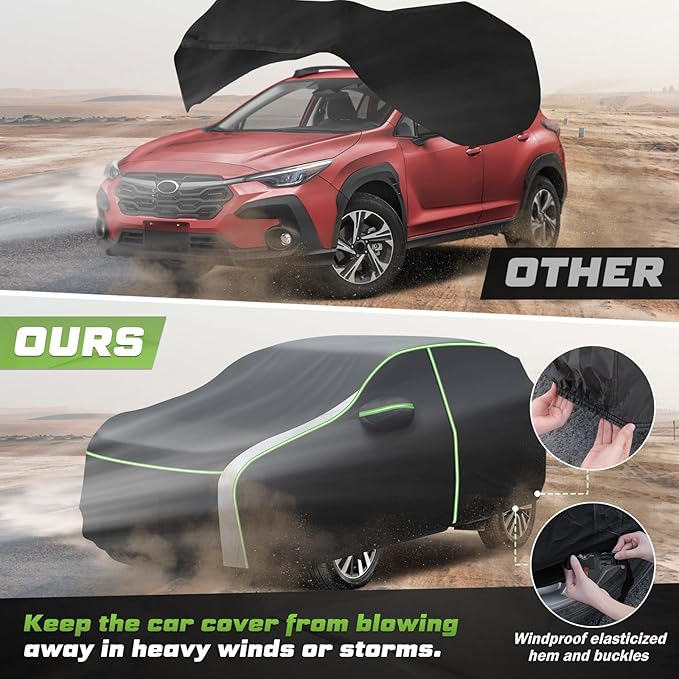 Mixsuper Liner Car Cover for Subaru Crosstrek 2013-2026, 7 Layers Waterproof Car Cover Accessories for Crosstrek with Zipper Door, Windproof Straps, Reflective Strips, Anti-UV, All Weather