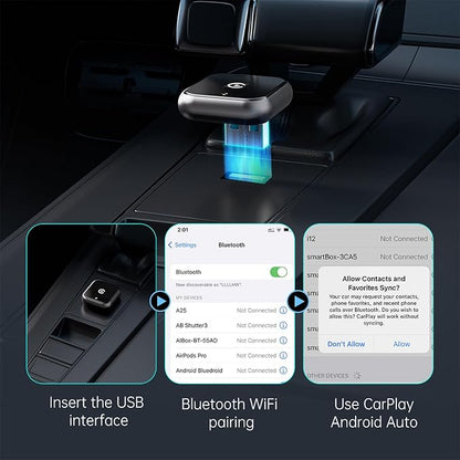 Wireless CarPlay Adapter for iPhone - Upgraded Mini Design, USB/USB-C Plug & Play Converts Wired Connection - Compatible with iOS 10+ & Factory CarPlay Cars