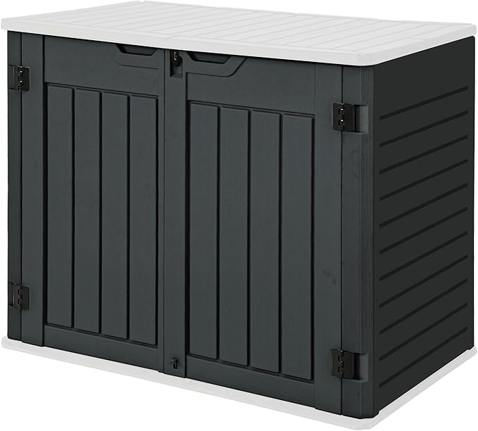 GOOBED Horizontal Shed with Padlock Latch, Outdoor Storage Shed for Backyard and Garden, 35 Cu Ft Small Storage, Waterproof, Easy Assembly, Dark Gray