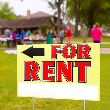 Marsui 3 Pcs Sale Sign 23.6 x 15.7 Inch Double Sided Sign with Stakes Blank Corrugated Plastic Signs with Directional Arrow and Metal Stake (for Rent)